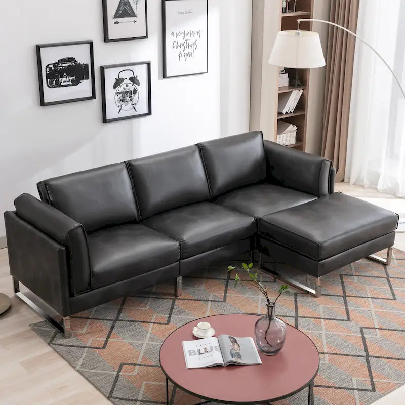 Morden Fort L-Shaped Sofa Sectional Faux Leather Couch for Living Room
