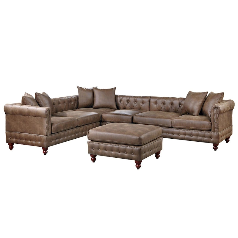 Set divano componibile in 4 pezzi rivestito in similpelle con gambe in legno