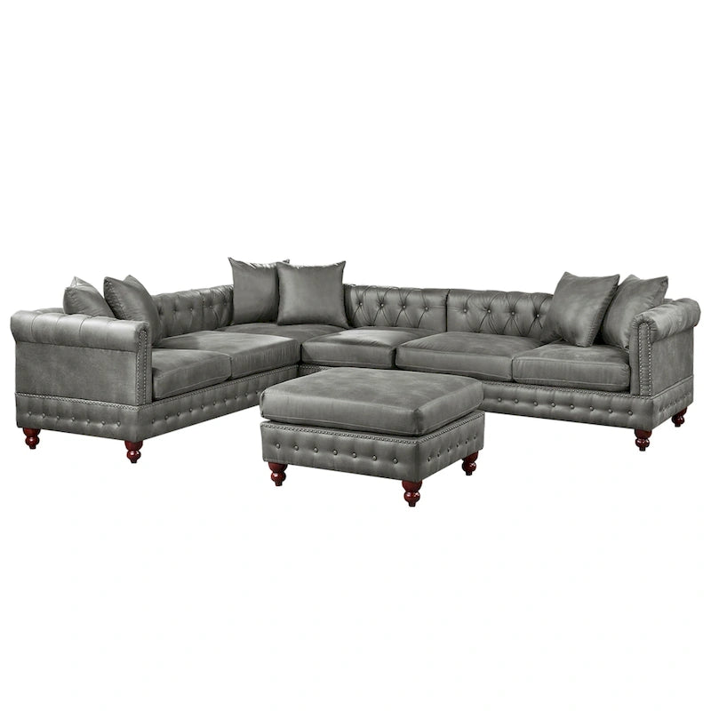 Set divano componibile in 4 pezzi rivestito in similpelle con gambe in legno