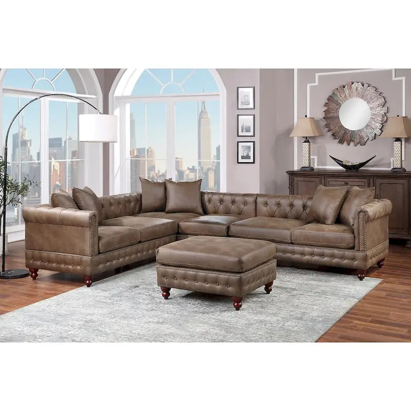 Set divano componibile in 4 pezzi rivestito in similpelle con gambe in legno
