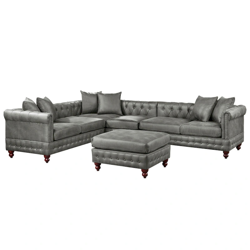Set divano componibile in 4 pezzi rivestito in similpelle con gambe in legno