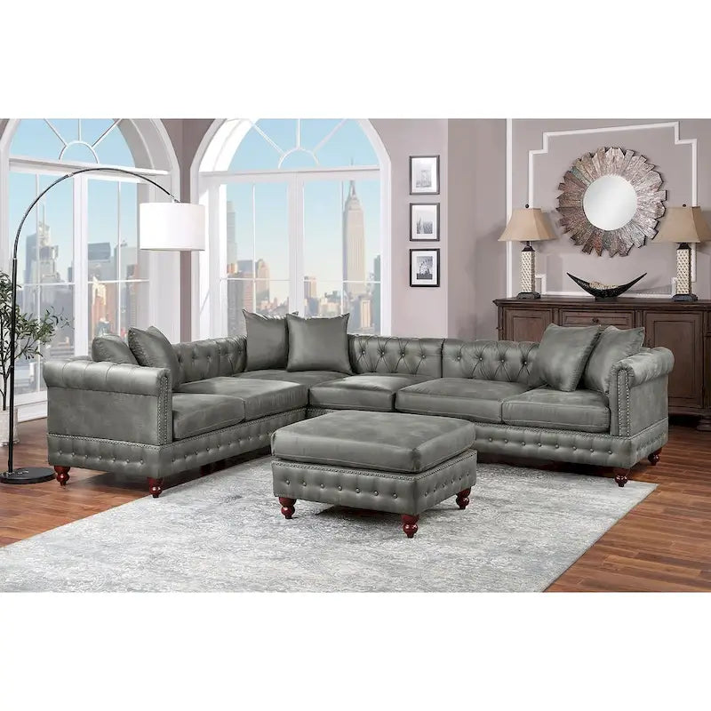 Set divano componibile in 4 pezzi rivestito in similpelle con gambe in legno