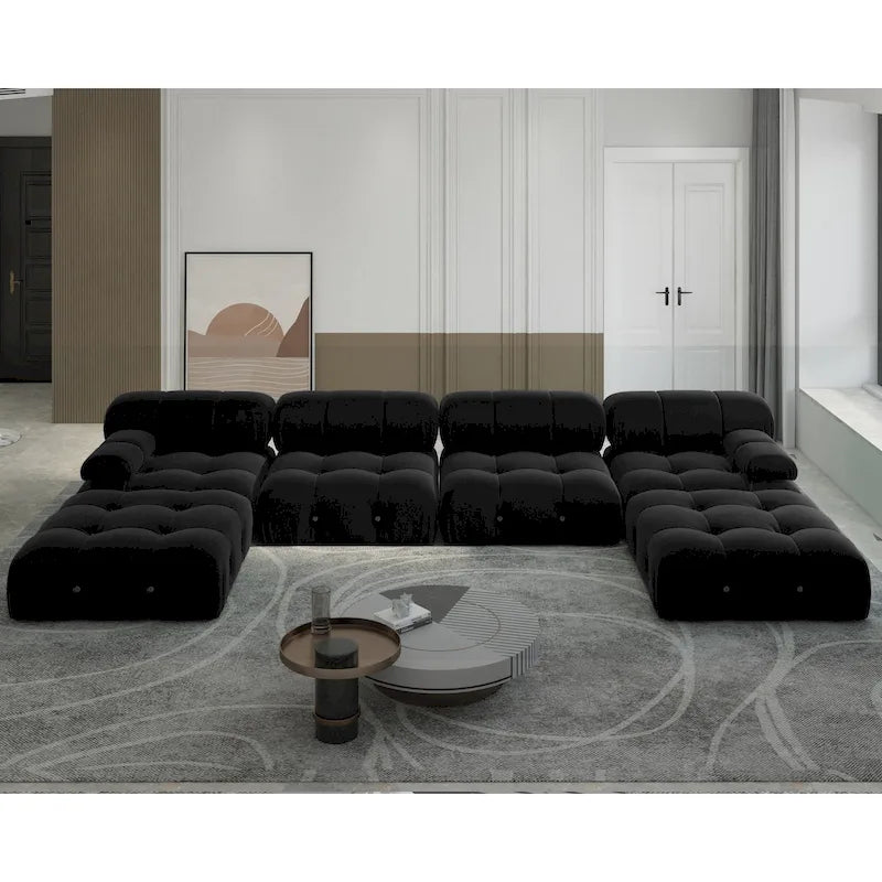 Divano componibile moderno a U in velluto a 6 posti con chaise longue extra-large per soggiorno