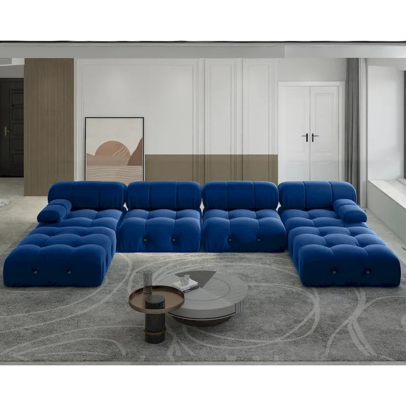 Divano componibile moderno a U in velluto a 6 posti con chaise longue extra-large per soggiorno