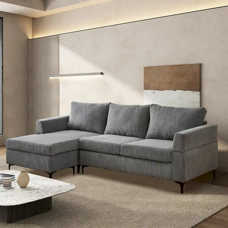 Divano a L con chaise longue reversibile in tessuto di poliestere HOOOWOOO per soggiorno