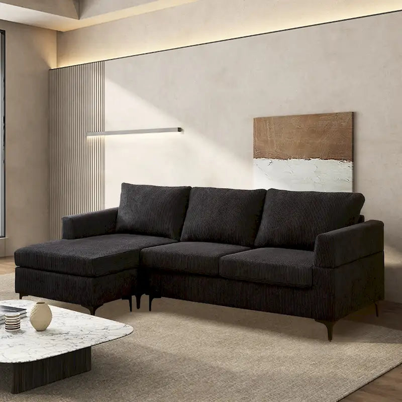 Divano a L con chaise longue reversibile in tessuto di poliestere HOOOWOOO per soggiorno