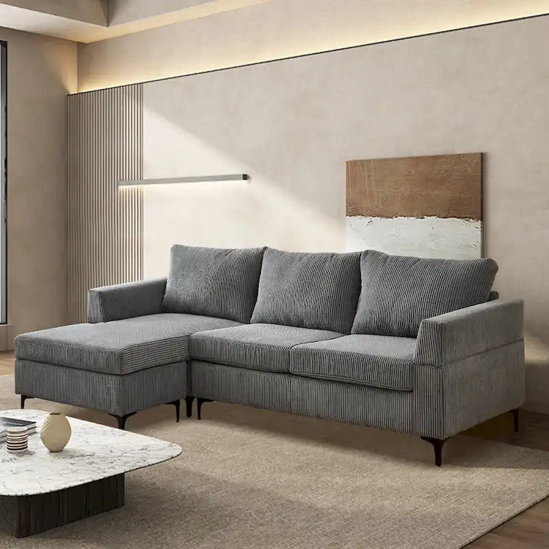 Divano a L con chaise longue reversibile in tessuto di poliestere HOOOWOOO per soggiorno
