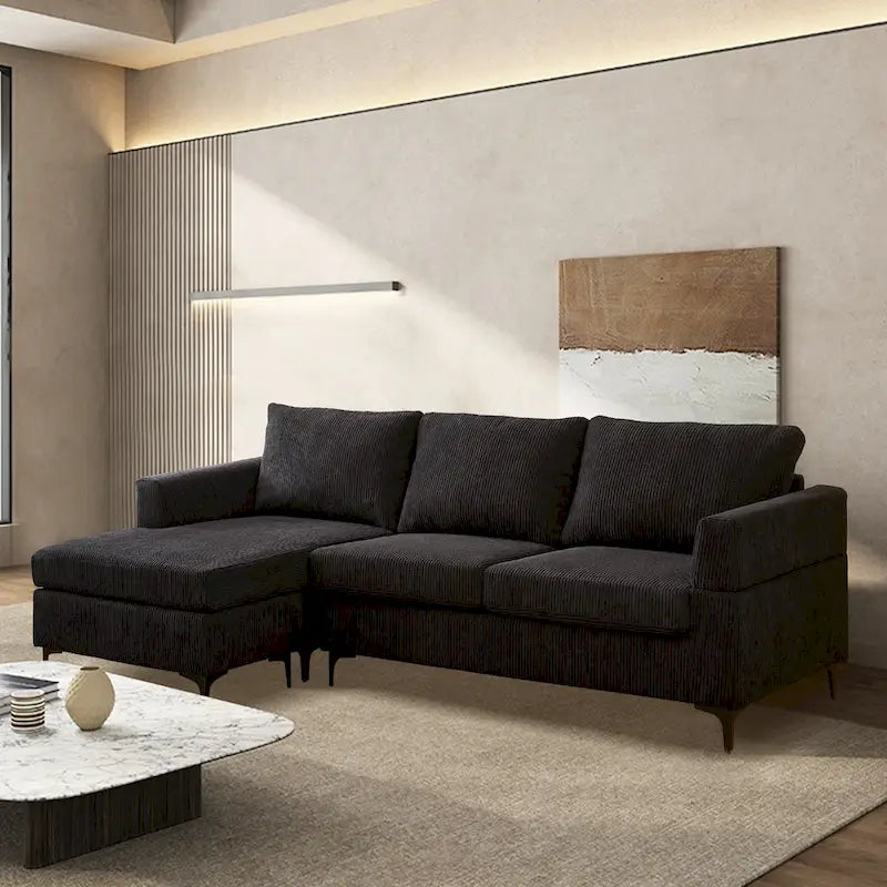 Divano a L con chaise longue reversibile in tessuto di poliestere HOOOWOOO per soggiorno
