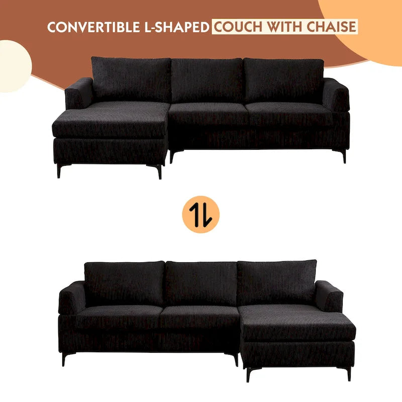 Divano a L con chaise longue reversibile in tessuto di poliestere HOOOWOOO per soggiorno
