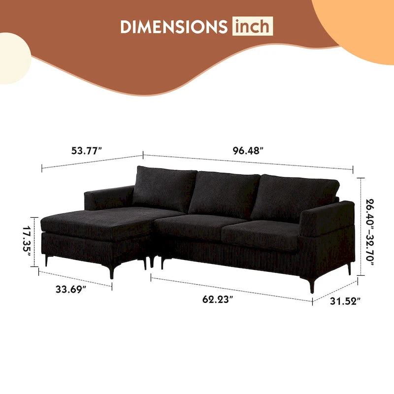Divano a L con chaise longue reversibile in tessuto di poliestere HOOOWOOO per soggiorno