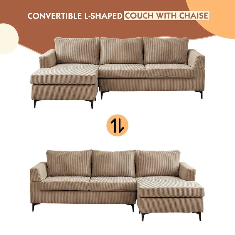Divano a L con chaise longue reversibile in tessuto di poliestere HOOOWOOO per soggiorno