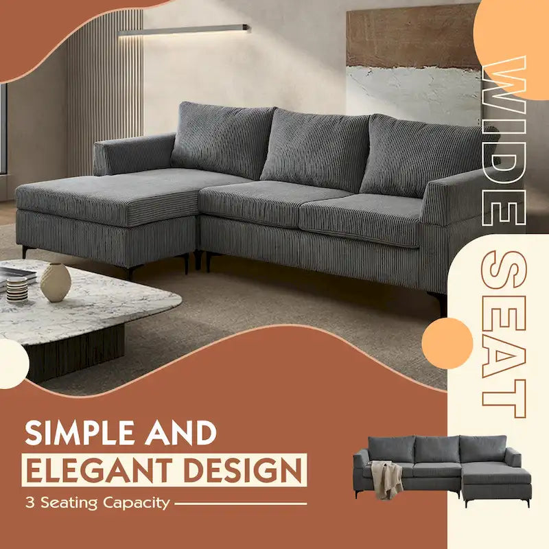 Divano a L con chaise longue reversibile in tessuto di poliestere HOOOWOOO per soggiorno