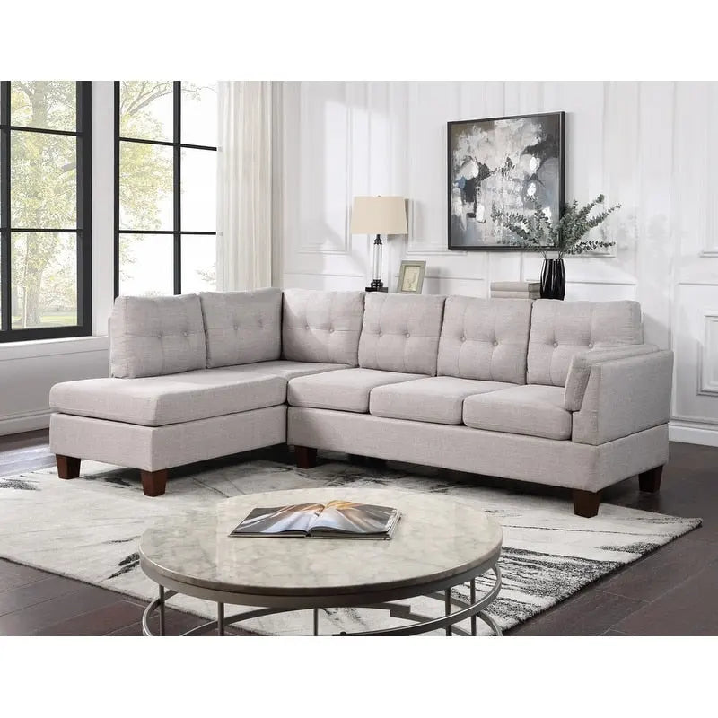 Divano Sezionale Moderno Dalia in Lino con Chaise Longue a Sinistra