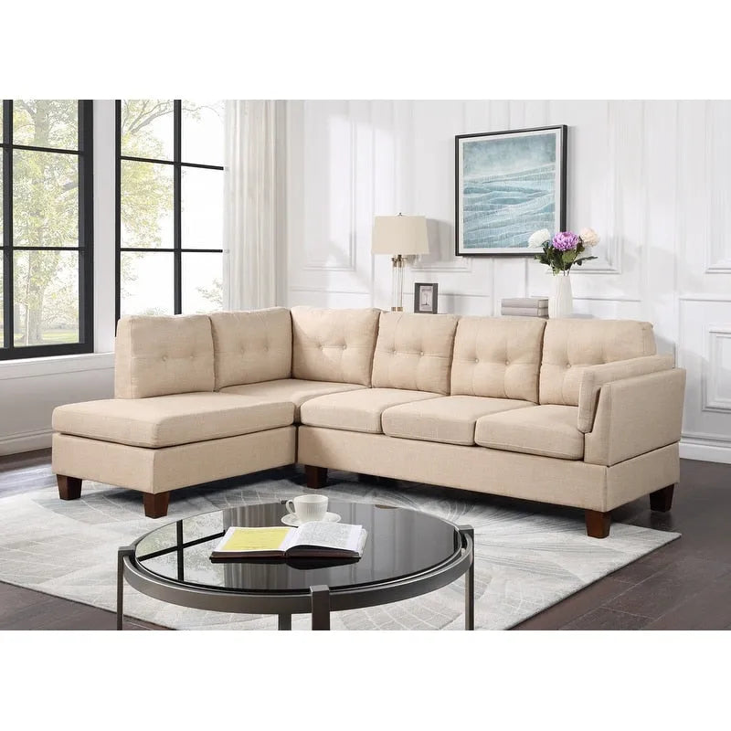 Divano Sezionale Moderno Dalia in Lino con Chaise Longue a Sinistra