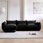 Divano Sezionale Moderno in Ciniglia Nera, Comodo Divano Modulare con Pouf