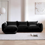 Divano Sezionale Moderno in Ciniglia Nera, Comodo Divano Modulare con Pouf