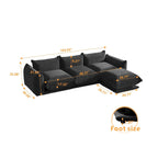 Divano Sezionale Moderno in Ciniglia Nera, Comodo Divano Modulare con Pouf