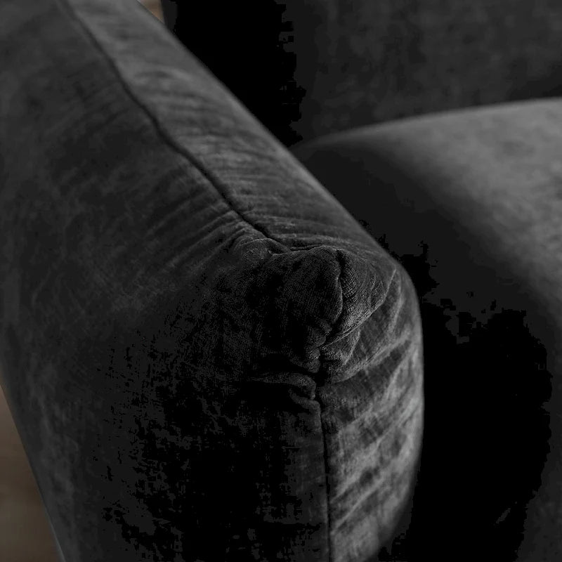Divano Sezionale Moderno in Ciniglia Nera, Comodo Divano Modulare con Pouf