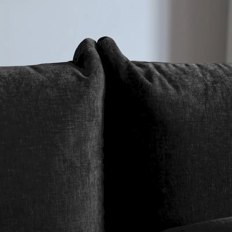Divano Sezionale Moderno in Ciniglia Nera, Comodo Divano Modulare con Pouf