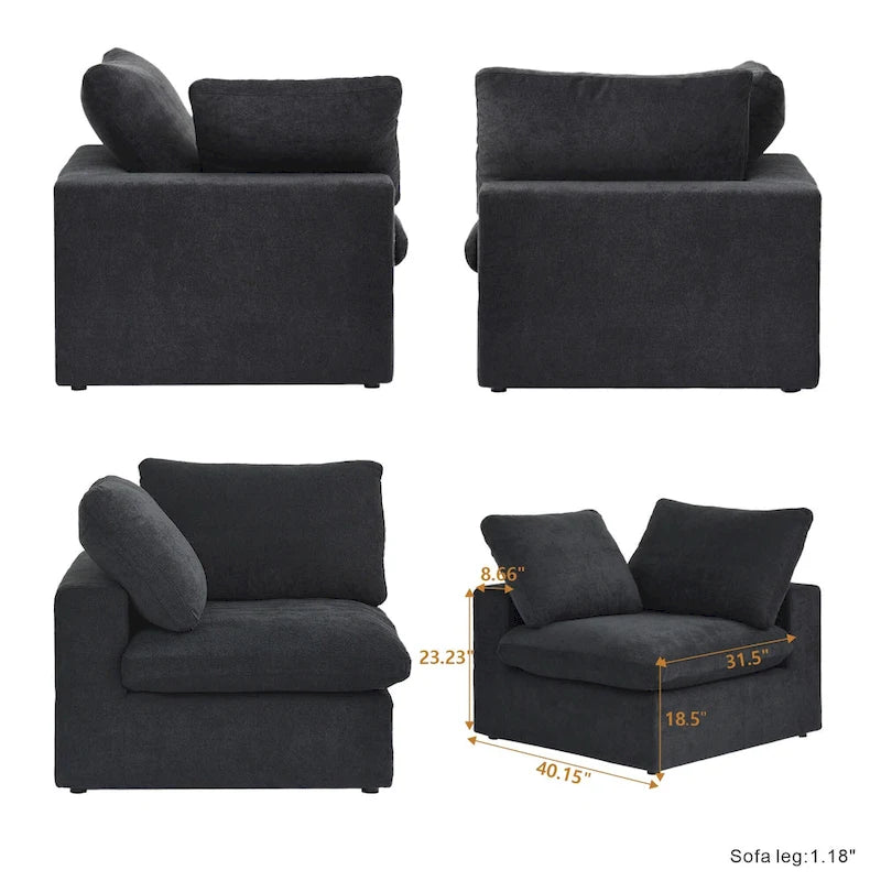 160.6 Divano Sezionale Moderno in Lino Divano Modulare a 4 Posti con Pouf Contenitore per Soggiorno.