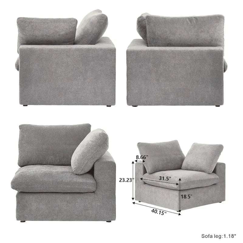 160.6 Divano Sezionale Moderno in Lino Divano Modulare a 4 Posti con Pouf Contenitore per Soggiorno.