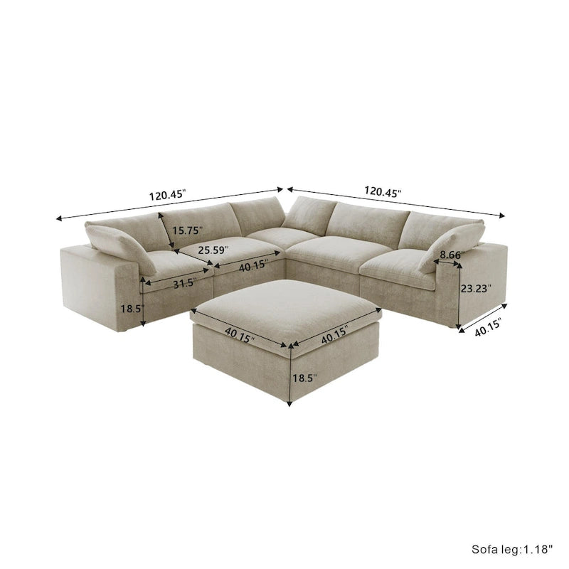 Divano sezionale a 5 posti e pouf Widen Down Filled