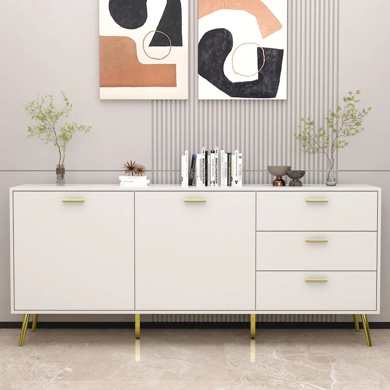 Credenza a Buffet con 3 Cassetti e 2 Ante, Espresso/Bianco
