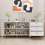 Credenza a Buffet con 3 Cassetti e 2 Ante, Espresso/Bianco