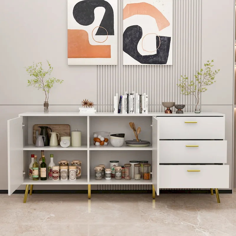 Credenza a Buffet con 3 Cassetti e 2 Ante, Espresso/Bianco