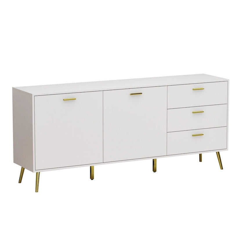 Credenza a Buffet con 3 Cassetti e 2 Ante, Espresso/Bianco