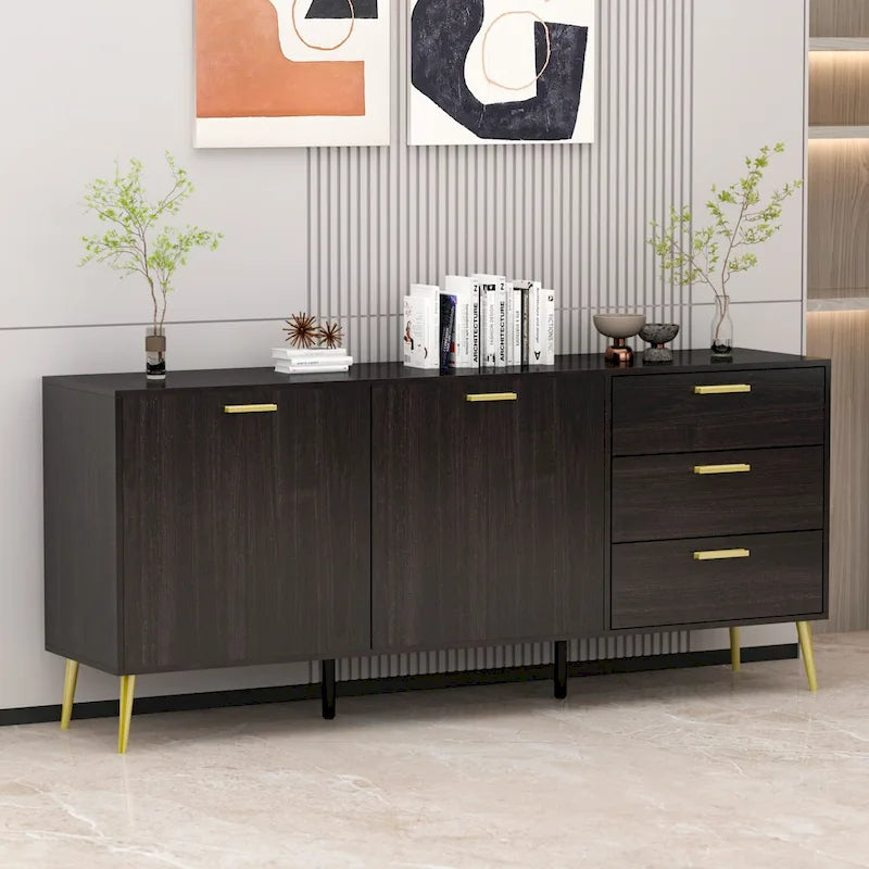 Credenza a Buffet con 3 Cassetti e 2 Ante, Espresso/Bianco