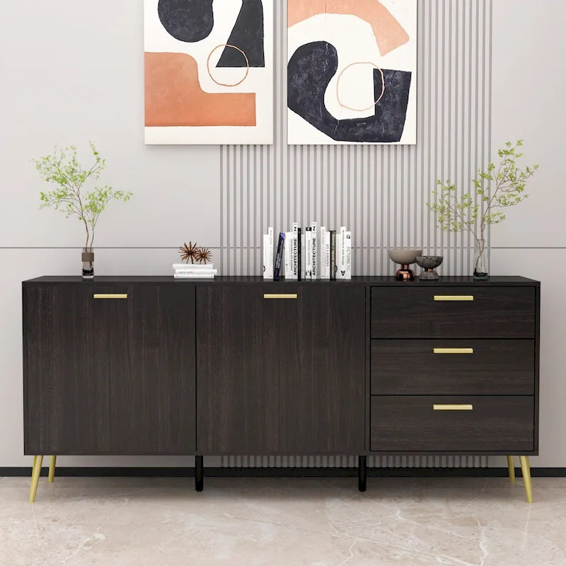 Credenza a Buffet con 3 Cassetti e 2 Ante, Espresso/Bianco