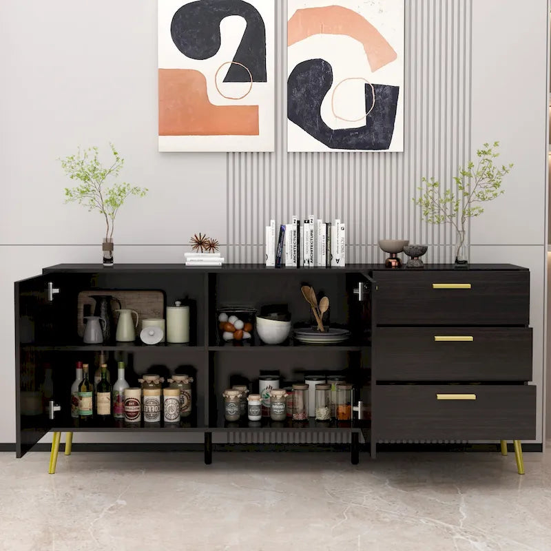 Credenza a Buffet con 3 Cassetti e 2 Ante, Espresso/Bianco