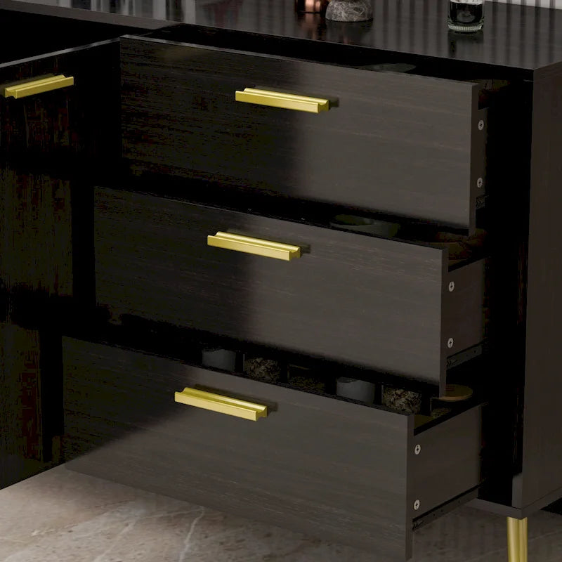Credenza a Buffet con 3 Cassetti e 2 Ante, Espresso/Bianco