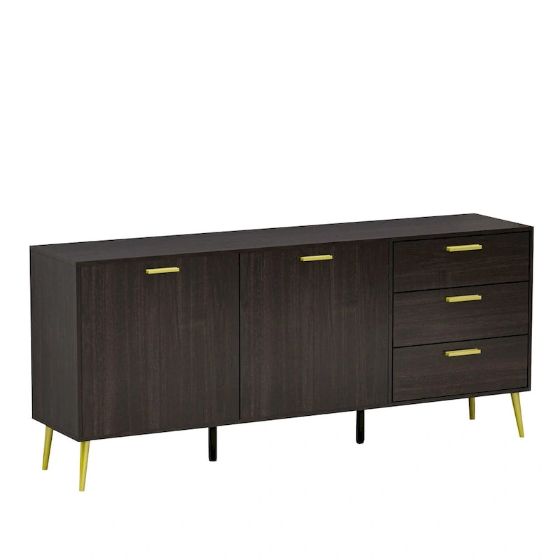 Credenza a Buffet con 3 Cassetti e 2 Ante, Espresso/Bianco