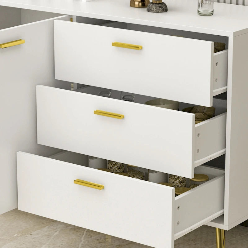 Credenza a Buffet con 3 Cassetti e 2 Ante, Espresso/Bianco
