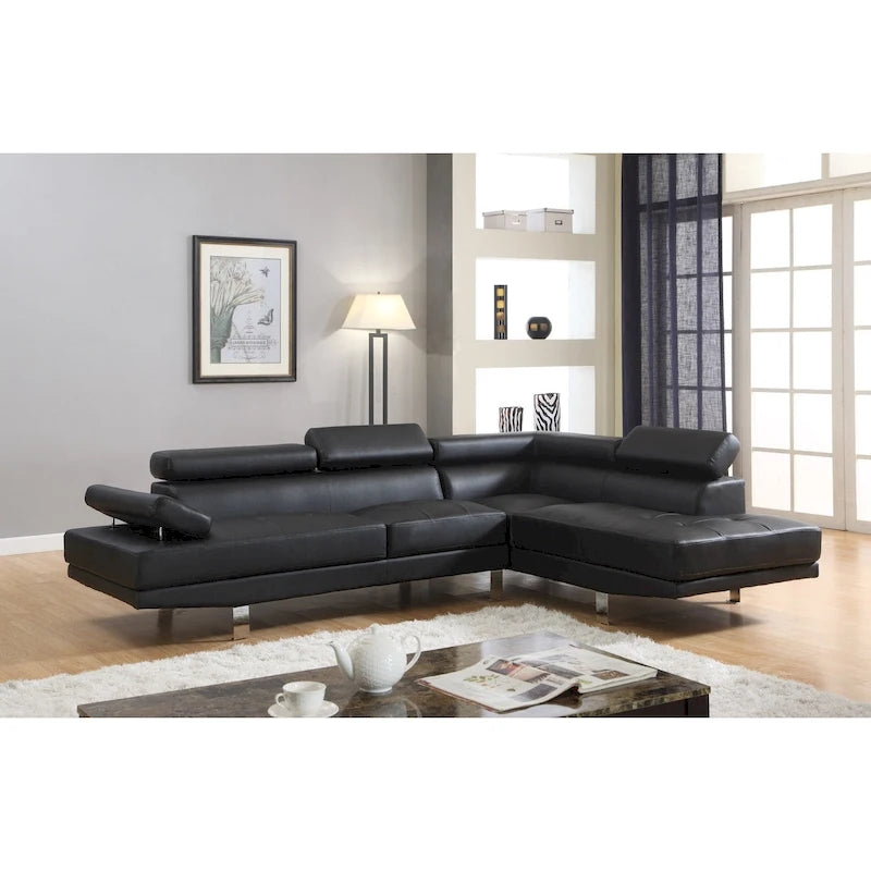 Divano componibile GTU Furniture a L in similpelle con chaise longue a destra per soggiorno
