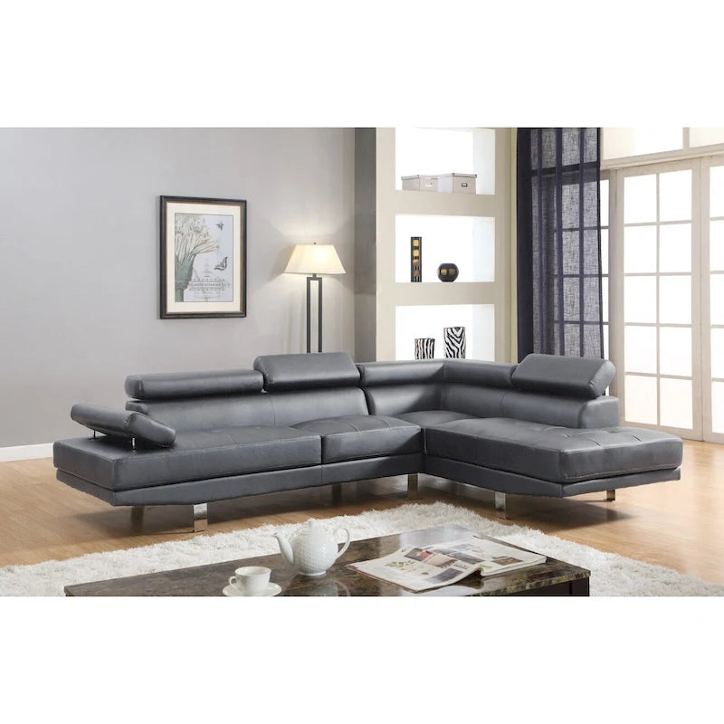 Divano componibile GTU Furniture a L in similpelle con chaise longue a destra per soggiorno