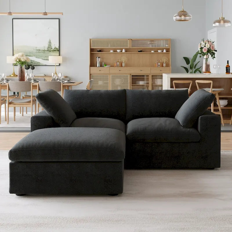 Divano componibile overstuffed Commix nero imbottito in piuma con pouf