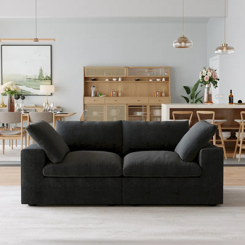 Divano componibile overstuffed Commix nero imbottito in piuma con pouf