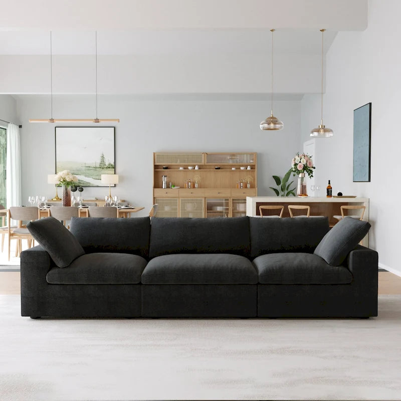 Divano componibile overstuffed Commix nero imbottito in piuma con pouf