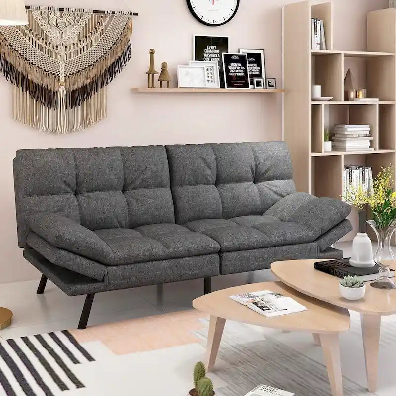 Divano Letto Futon, Divano Pieghevole in Memory Foam Convertibile per Due Posti Letto con Braccioli Regolabili per Piccoli Spazi