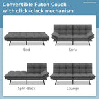 Divano Letto Futon, Divano Pieghevole in Memory Foam Convertibile per Due Posti Letto con Braccioli Regolabili per Piccoli Spazi