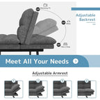 Divano Letto Futon, Divano Pieghevole in Memory Foam Convertibile per Due Posti Letto con Braccioli Regolabili per Piccoli Spazi