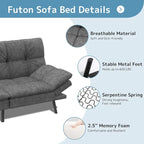 Divano Letto Futon, Divano Pieghevole in Memory Foam Convertibile per Due Posti Letto con Braccioli Regolabili per Piccoli Spazi