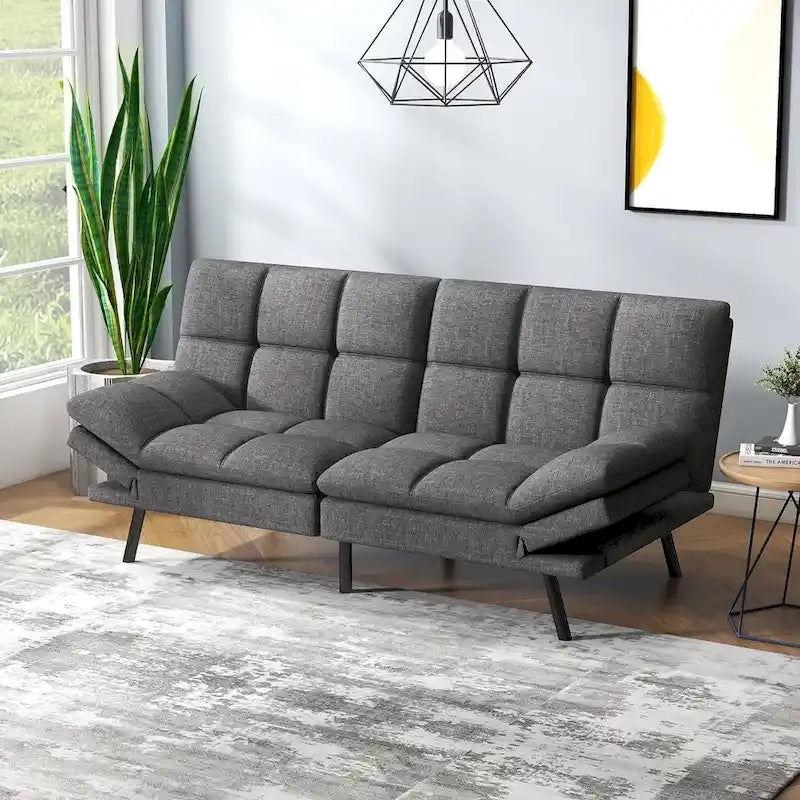 Divano Letto Futon, Divano Pieghevole in Memory Foam Convertibile per Due Posti Letto con Braccioli Regolabili per Piccoli Spazi