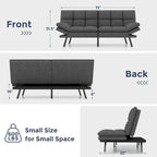 Divano Letto Futon, Divano Pieghevole in Memory Foam Convertibile per Due Posti Letto con Braccioli Regolabili per Piccoli Spazi