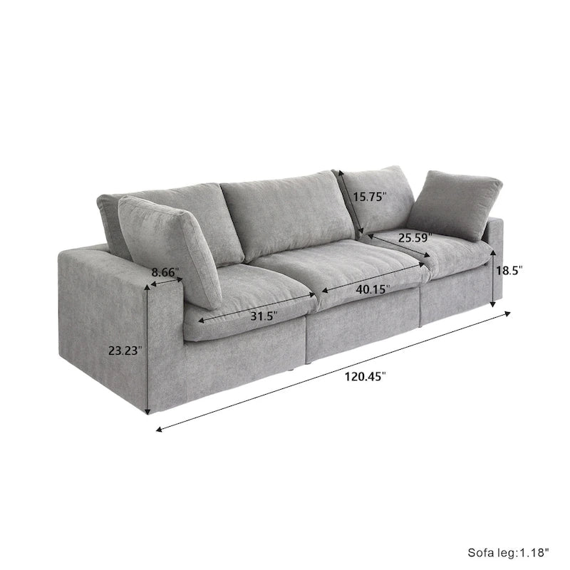 Canapé d'angle 3 places contemporain de 305 cm avec coussins garnis de duvet souple