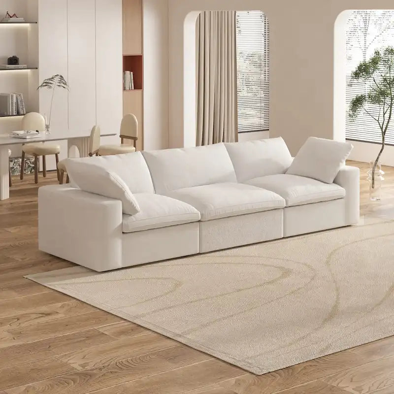 Canapé d'angle 3 places contemporain de 305 cm avec coussins garnis de duvet souple