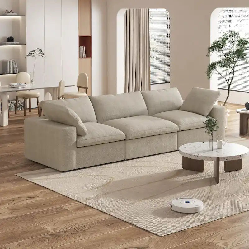 Canapé d'angle 3 places contemporain de 305 cm avec coussins garnis de duvet souple